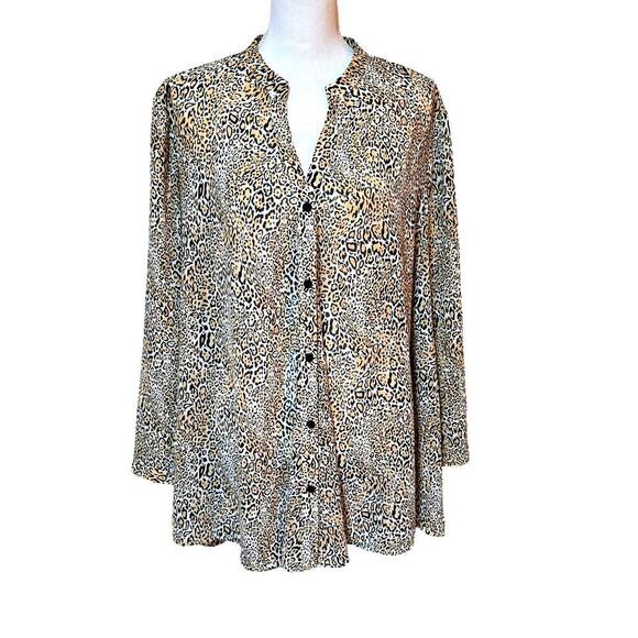 Chico's Animal Print Sheer Top Women Size 16/18 Chic Classic Preppy Feminine - Picture 1 of 12